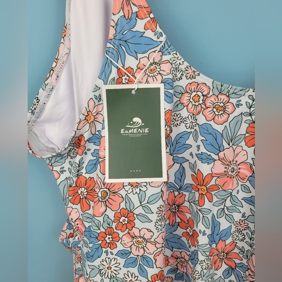 Eomenie One Piece Swimdress Swimsuits Tummy Control Orange Floral Print Size 22W - Picture 8 of 16